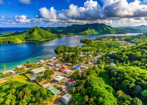 Scenic View of Palikir, the Capital City of Pohnpei in Micronesia Surrounded by Lush Greenery