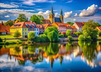 Scenic view of Rathenow's historic architecture and natural beauty along the Havel River in Germany