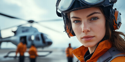 Rettungskräfte auf dem Landefeld eines Hubschraubers