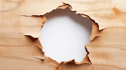 white hole breaking through plywood wall