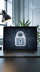 Cyber Security Protected Data symbols on laptop