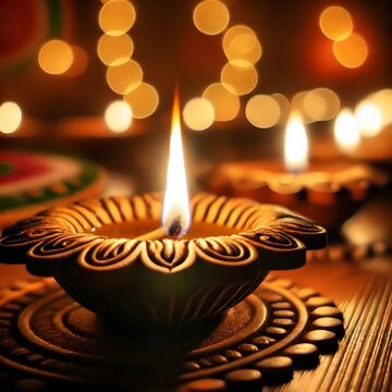 L&aacute;mparas doradas encendidas en celebraci&oacute;n de Diwali.