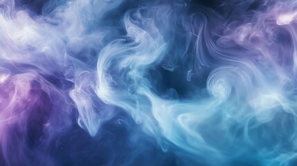 Obraz premium A dreamy background of swirling smoke and fog in blue and purple offers serene, ample text space.