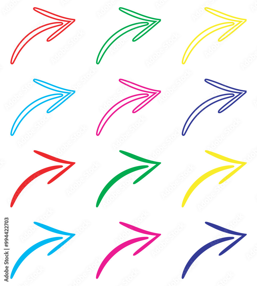 Poster curved arrow icon vector. arrow pointer icon sign symbol in trendy flat style. set elements in color