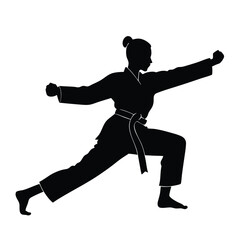 Fototapeta premium a black silhouette of a person in a martial arts stance, 