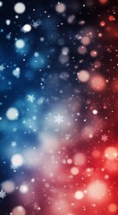 Obraz premium A vibrant display of blue and red bokeh with snowfall creating a festive atmosphere