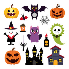 Fototapeta premium Flat halloween element collection on white background AI generated