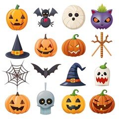 Flat halloween element collection on white background AI generated