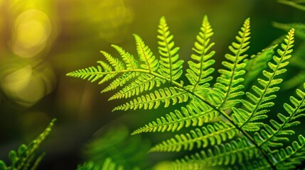 Green Fern Leaf with Delicate Fronds and Natural Symmetry, Captured in Soft, Diffused Light for a Serene, Lush Effect