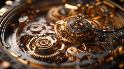intricate closeup of swiss watch gears showcasing the elegance of craftsmanship with gleaming metallic surfaces and precise engineering details