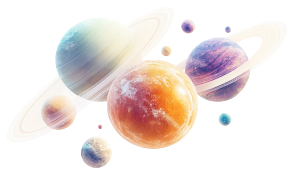 PNG Floating planets space astronomical illustration.
