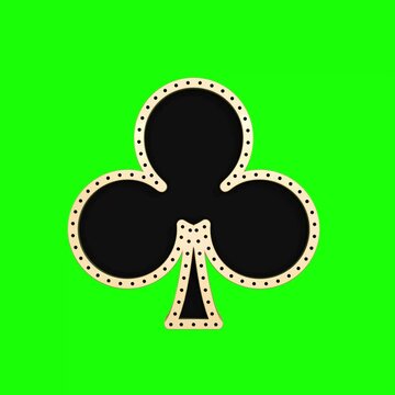 Playing cards symbols animation clubs rotation on green screen