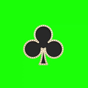 Playing cards symbols animation clubs bounces on green screen