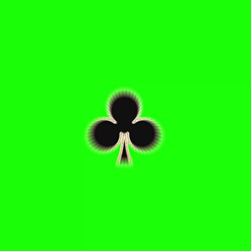 Playing cards symbols animation clubs rotation and bounces on green screen