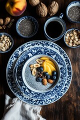elegant breakfast scene with blue plate