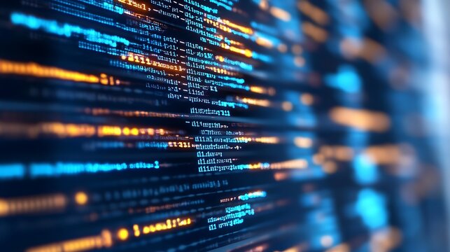 A holographic interface displaying lines of code