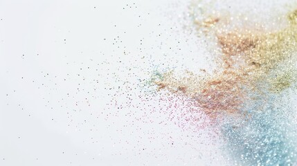 Gentle pastel-colored powder scattered gracefully on a light background, creating a dreamy and ethereal visual effect.