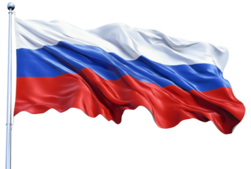 Isolated waving Russia flag, patriotism red white blue symbol blowing in wind, national banner with wrinkles, Russian emblem design, proud country