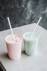pastel  smoothies in paper cups