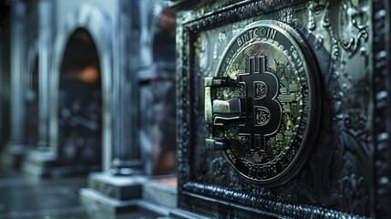 Fototapeta premium Bitcoin coin on bank as investment concept