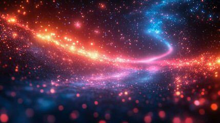 Obraz premium A mysterious figure walking into a glowing, vibrant tunnel of stars and galaxies