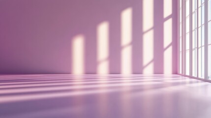 Obraz premium A serene interior space with pink walls and a plant casting shadows in natural light