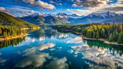 Serene Reflection of Mountains on Cle Elum Lake in Washington State Under Clear Blue Sky