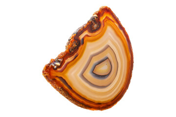 Yellow, brown Agate breed mineral stone a white background close up.