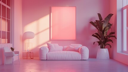 a living room with a pink wall