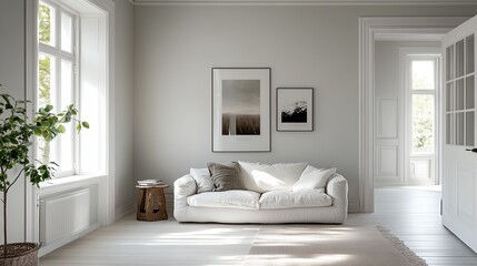 a white couch sitting in a living room
