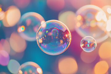 Bubbles floating in soft colorful bokeh dreamscape