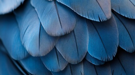 Obraz premium Intricate macro photograph of a blue feather from a pigeon, showcasing the delicate texture and intricate details of its plumage. This image can serve as an elegant and captivating background