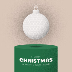 golf Christmas Greeting grainy card. Merry Christmas and happy new year sport retro greeting card. Hang on a thread xmas ball bauble