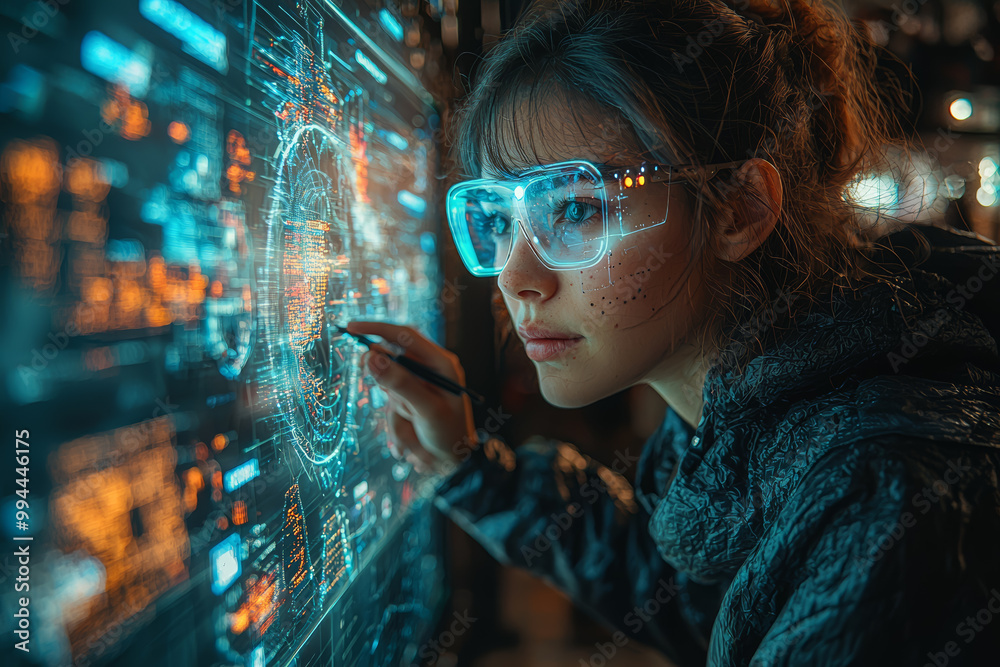 Poster a person creating a virtual masterpiece using an augmented reality interface, symbolizing the future