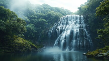 Fototapeta premium Breathtaking Waterfall Among Lush Greenery