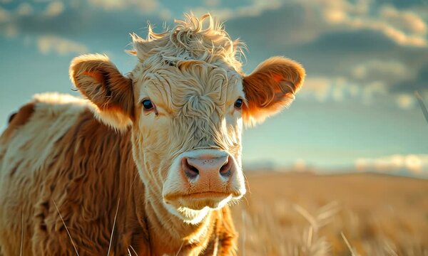 Cattle grazing peacefully in golden fields at sunset, capturing nature's tranquility