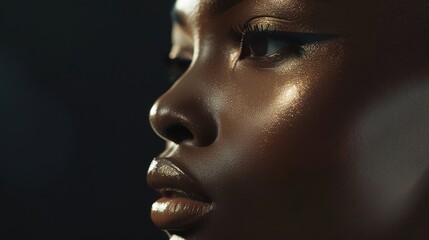 An extreme close-up highlighting the precision of defined face makeup, showcasing a sculpted jawline, well-defined cheekbones, and expert contouring for a polished and sophisticated look.