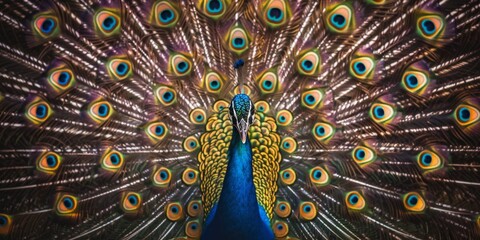 Obraz premium Peacock with Spread Tail Feathers