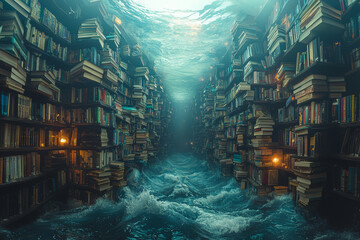 A cityscape dissolving into an ocean of books, representing the idea of a world shaped by stories and imagination.