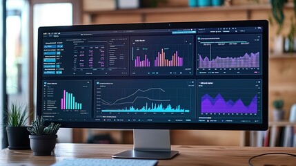 A digital marketing dashboard displayed on a computer screen, filled with analytics and performance metrics