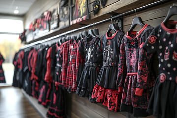 Obraz premium A boutique-style Halloween shop featuring modern children's costumes, specializing in ghosts, vampires, and other spooky-themed outfits for a stylish Halloween. 