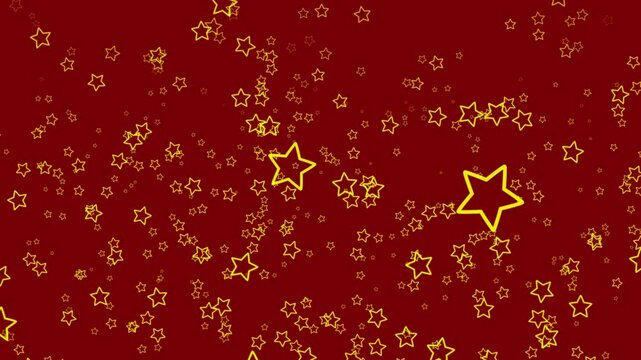 animation of yellow stars on red background, christmas background