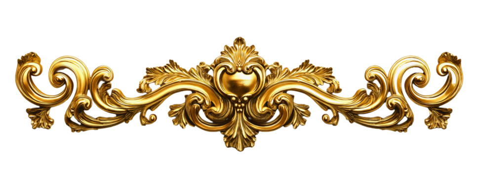 Golden ornament with vintage design, retro decorative element isolated, ornate classic curves, royal gold embellishment, antique style border on transparent background - Powered by Adobe