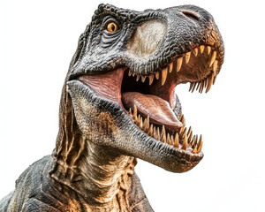Obraz premium Fierce Tirannosaurus rex dinosaur with open mouth roaring. T-Rex isolated in white background.