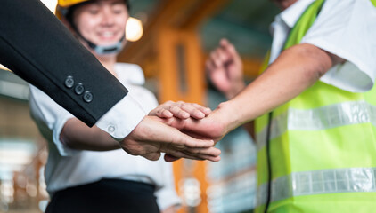 success, together, contractor, professional, engineer, deal, handshake, meeting, partner, partnership. A group of people are shaking hands. Concept of teamwork and collaboration.