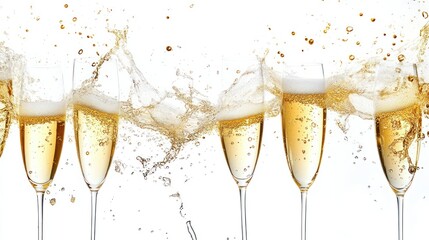 Champagne Flutes with Splashing Bubbles