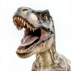 Fierce Tirannosaurus rex dinosaur with open mouth roaring. T-Rex isolated in white background.