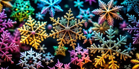 Snowflakes Gently Falling on a Deep Black Background Creating a Stunning Contrast of Textures