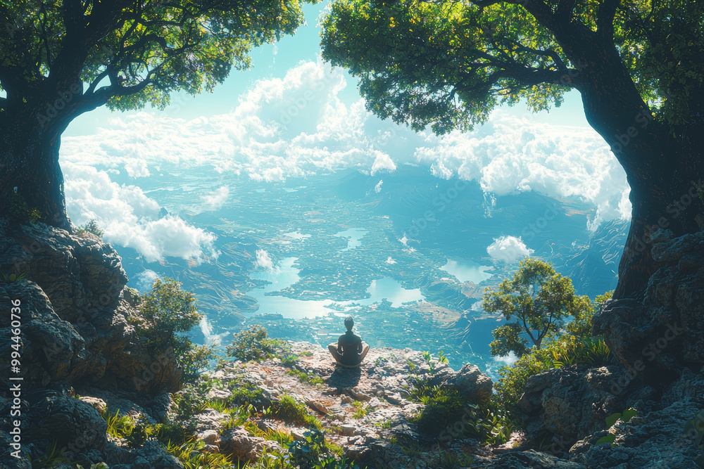 Aufkleber An artist using digital tools to create a surreal landscape, blending the real with the imagined. Concept of digital art.