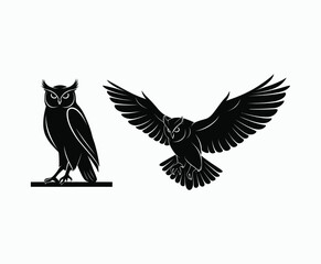 Fototapeta premium Owl bird silhouette editable EPS vector isolated illustration template on a white background